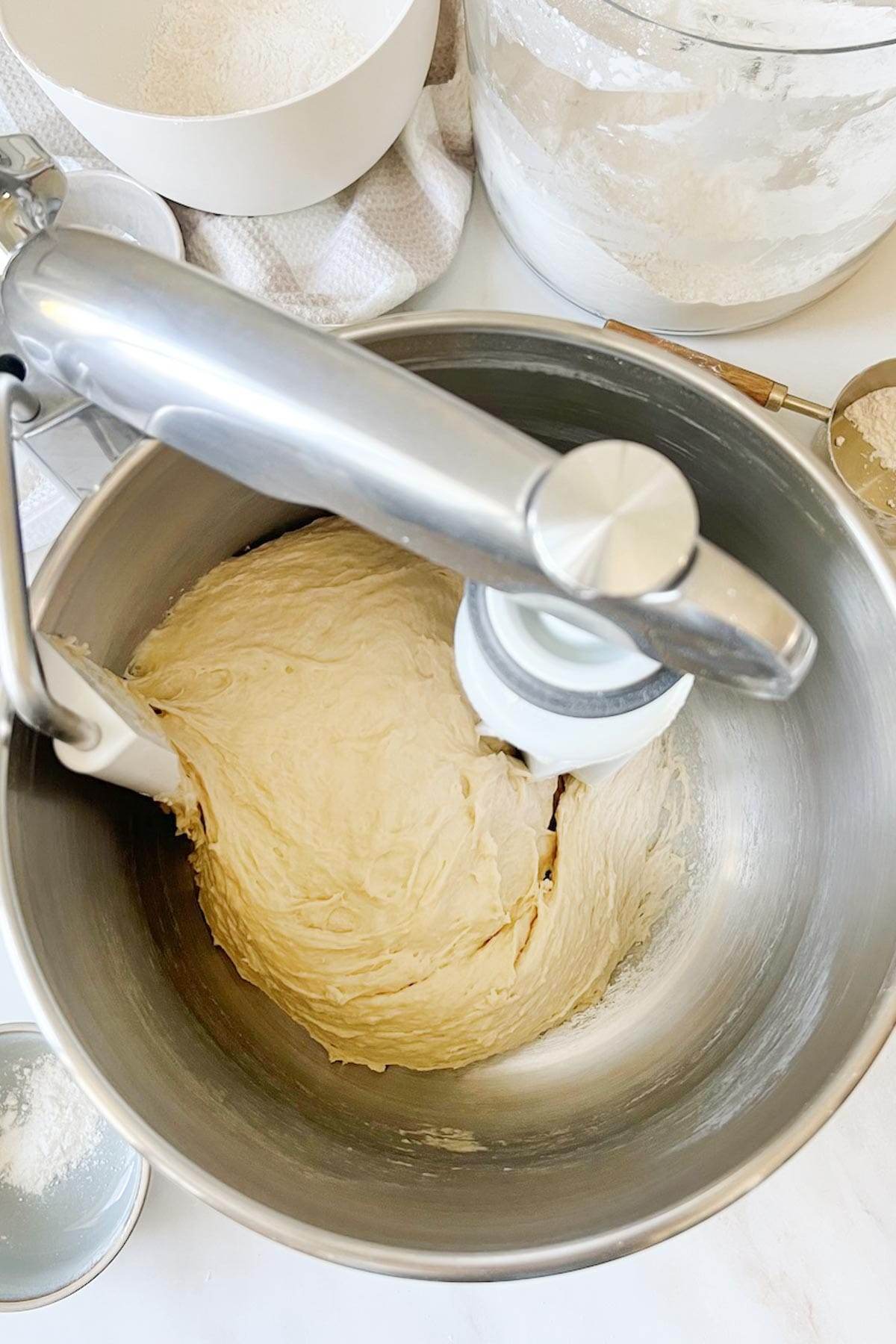 Orange Cranberry Sweet Roll dough in a mixer.