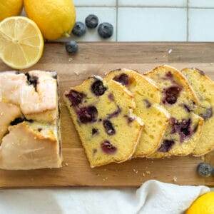 Lemon Blueberry Bread sliced.