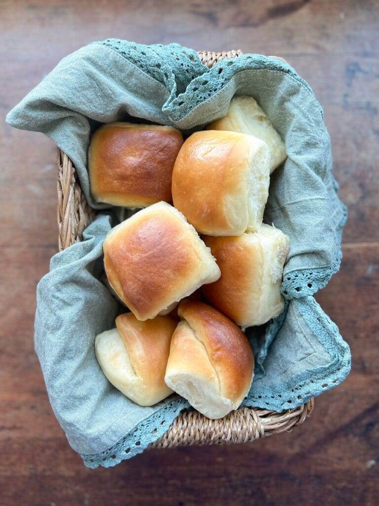 Parker House Rolls in a basket.