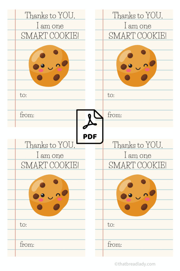 Four images of a gift tag on one page for a pdf printable for cookies.